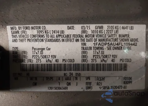 2015 Ford C-Max Hybrid Se из США, поврежденный, VIN 1FADP5AU4FL109442